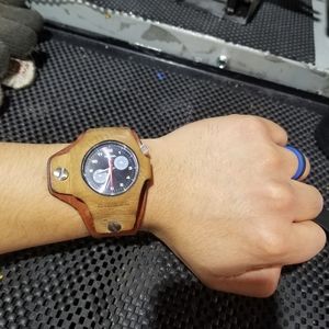 MEN'S DIESEL  WATCH WITH SADDLE BROWNLEATHER BAND